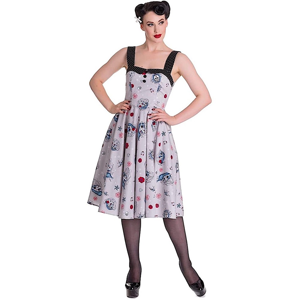 New Without Tags Hell Bunny Rockabilly Halter  Unicorn Skull Zoey Dress Small